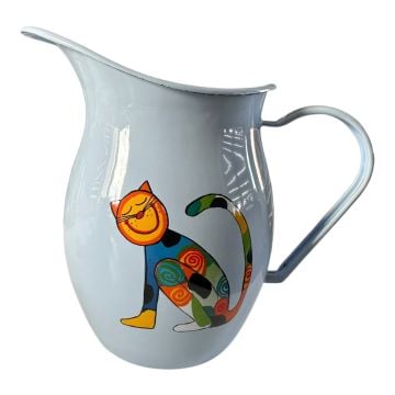 Emaye Sürahi-Parlak Mavi Oturan Kedi