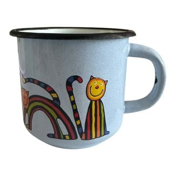 Emaye Konik Bardak-Buz Mavisi Kıvrık Kedi