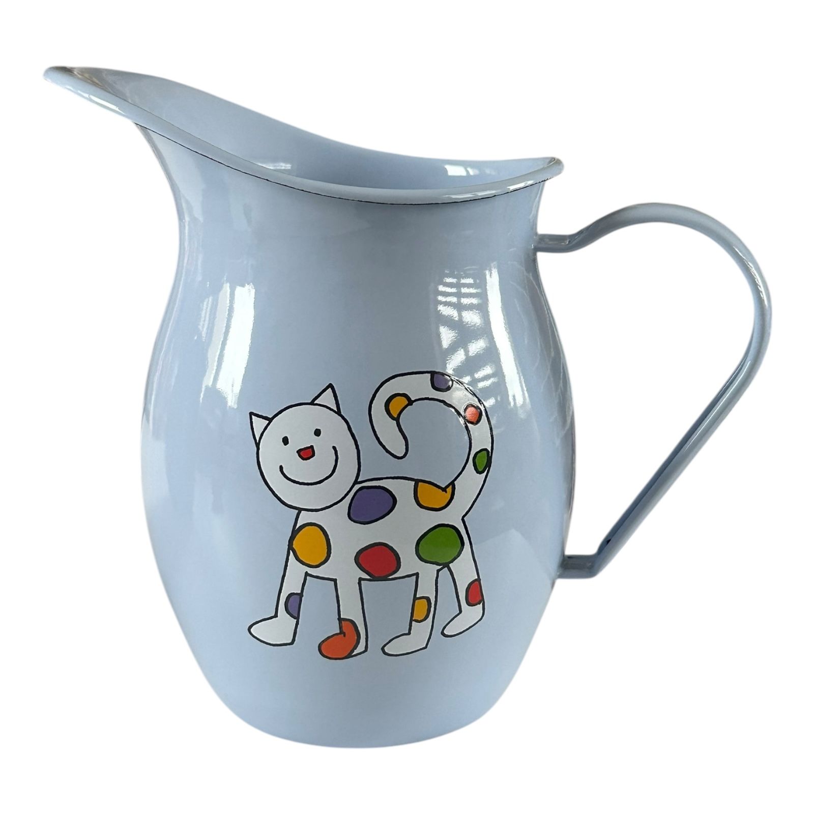 Emaye Mavi Sürahi- Parlak Mavi Ayakta Benekli Minik Kedi