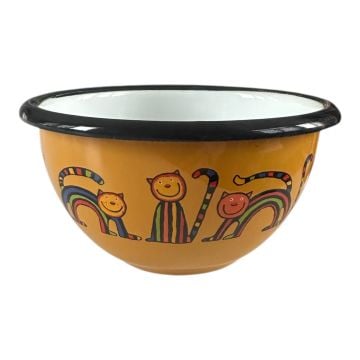 Emaye Kase/10 cm-Sarı Kıvrık Kedi