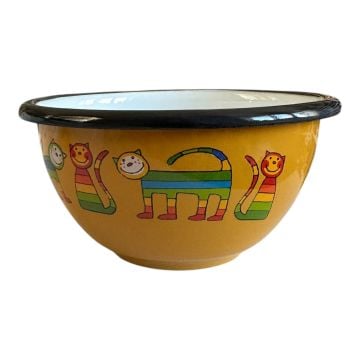 Emaye Kase/10 cm-Sarı Enine Çizgili Kedi