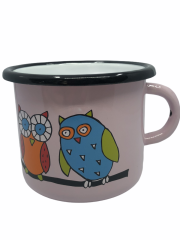 Emaye Mega Bardak 9cm-Pembe Baykuş