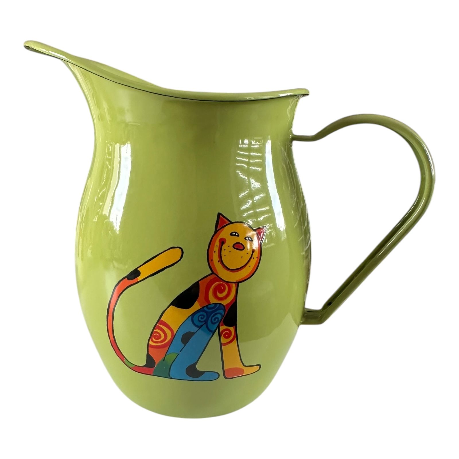 Emaye Sürahi-Elma Yeşili Oturan Kedi