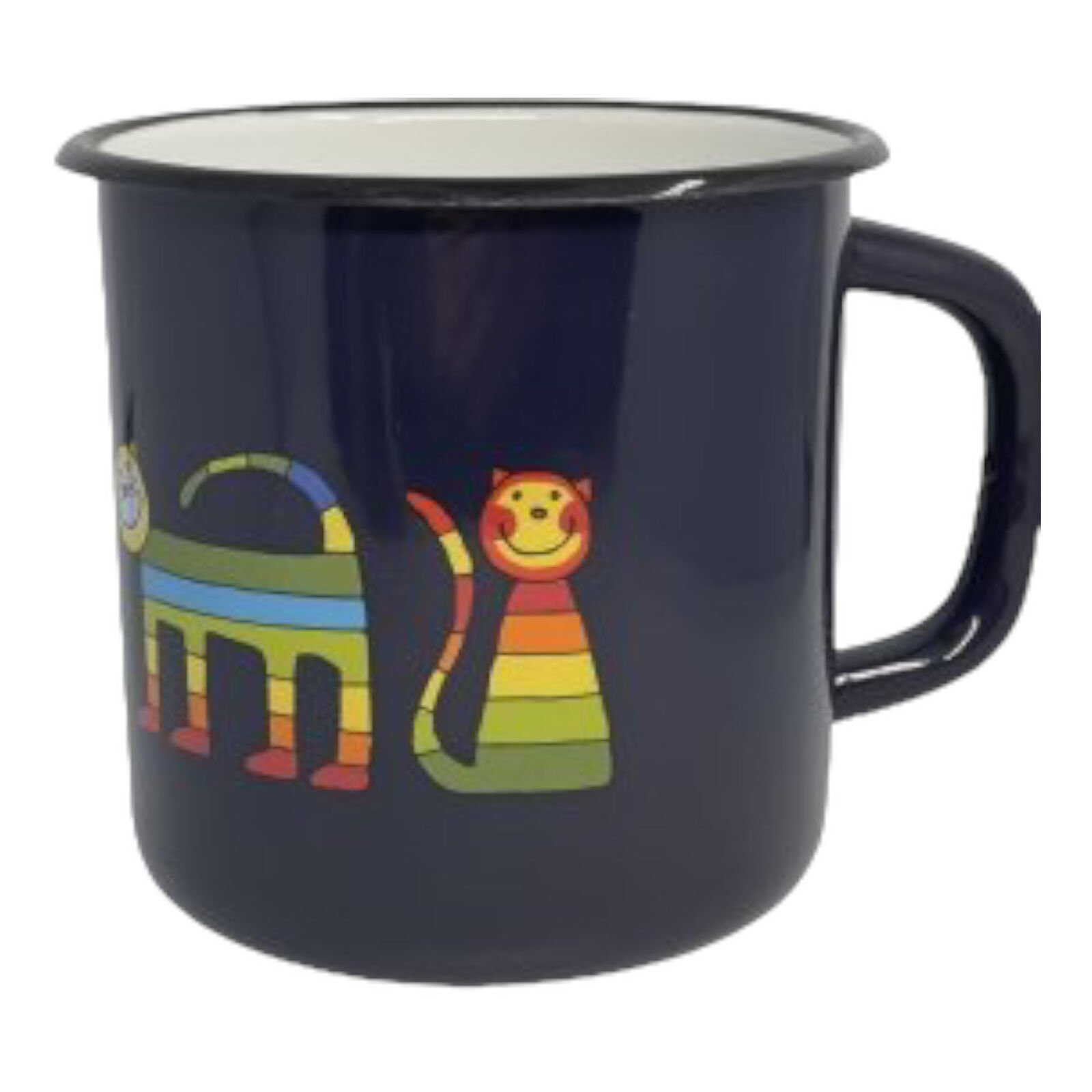 Emaye Büyük Maşrapa-Mor Enine Çizgili Kedi