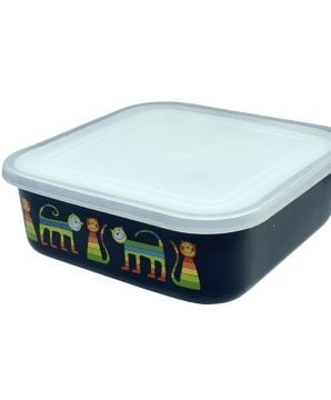 Emaye Saklama Kabı-Mor Enine Çizgili Kedi