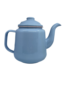 Emaye Konik Çay Demliği-Açık Mavi Minik Benekli Kedi