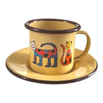 Emaye Fincan-Sarı Benekli Kedi