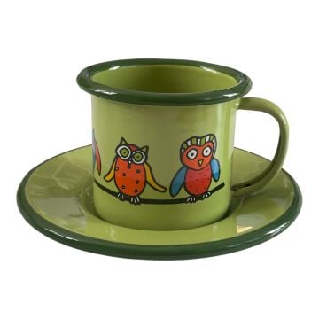 Emaye Fincan-Yeşil Baykuş