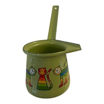 Emaye Küçük Cezve-Yeşil Enine Çizgili Kedi