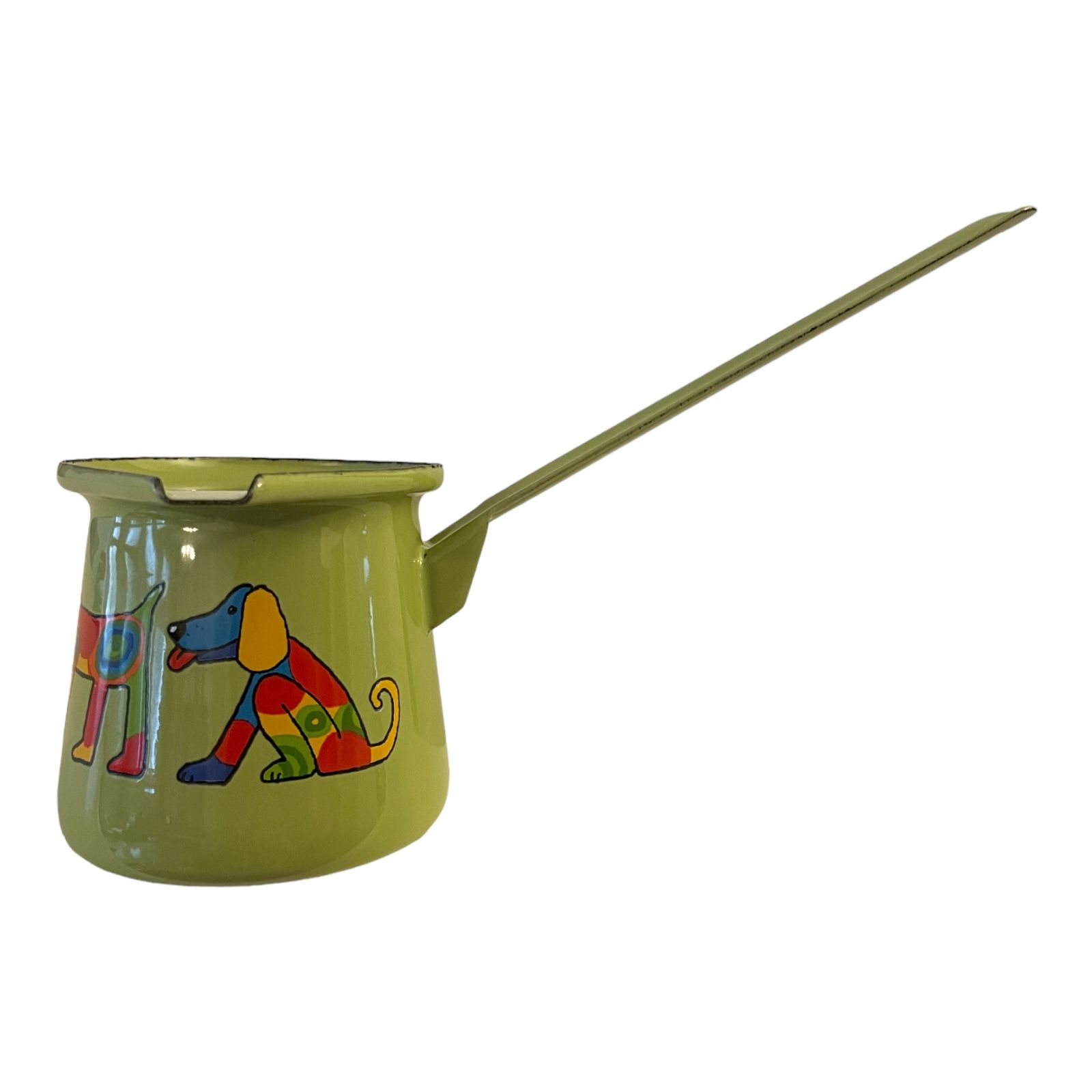 Emaye Küçük Cezve-Yeşil Köpekler
