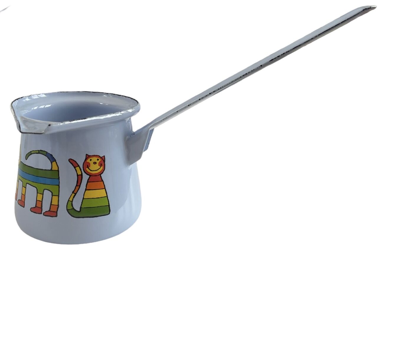 Emaye Küçük Cezve-Mavi Enine Çizgili Kedi