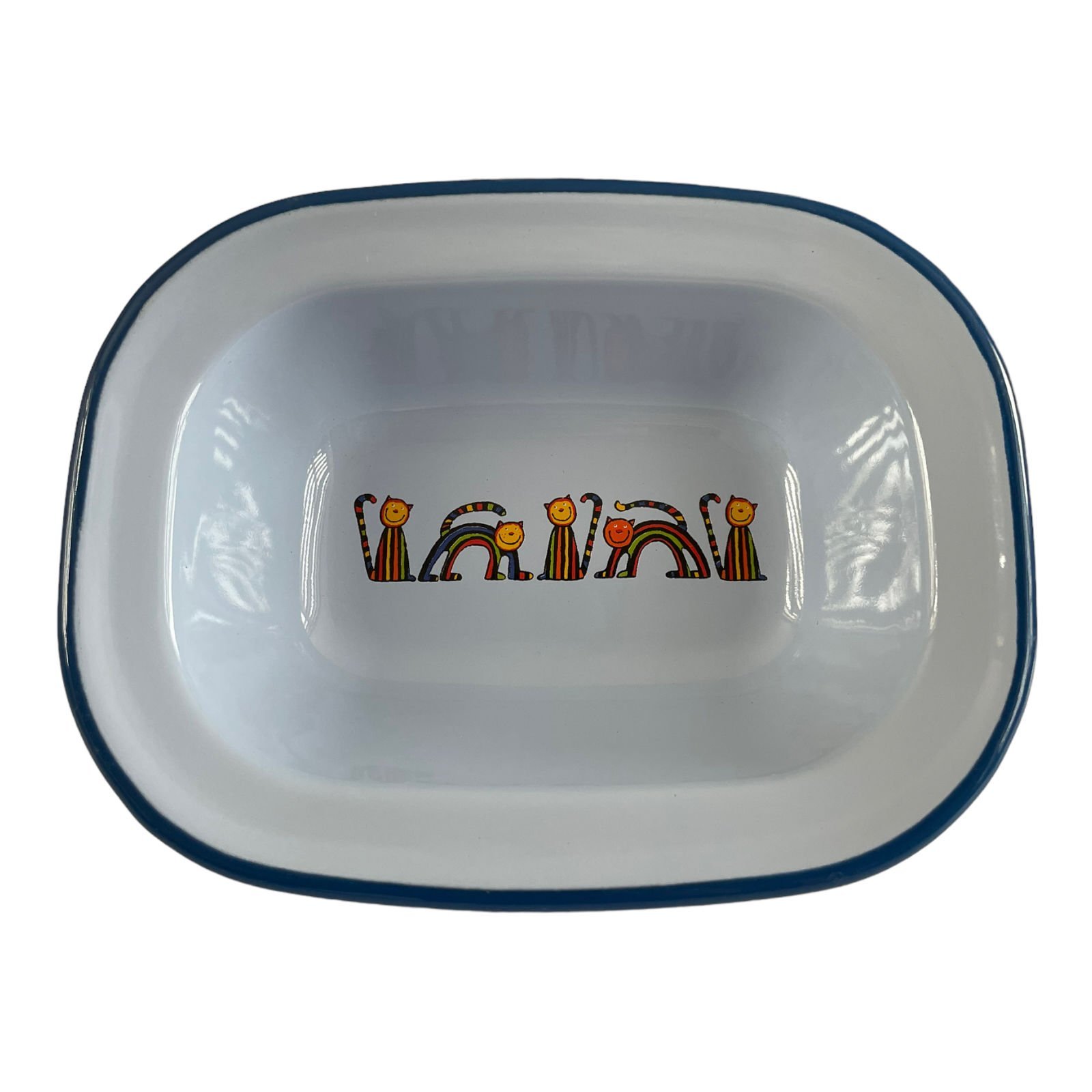 Emaye Çukur Tabak-Açık Mavi Kıvrık Kedi