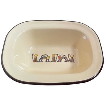 Emaye Çukur Tabak-Sarı Kıvrık Kedi