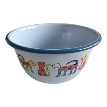 Emaye Büyük Kase-Mavi Benekli Kedi