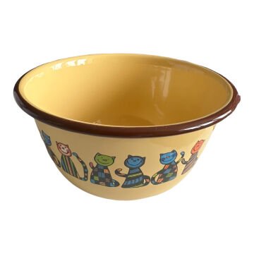 Emaye Büyük Kase-Sarı Kareli Kedi