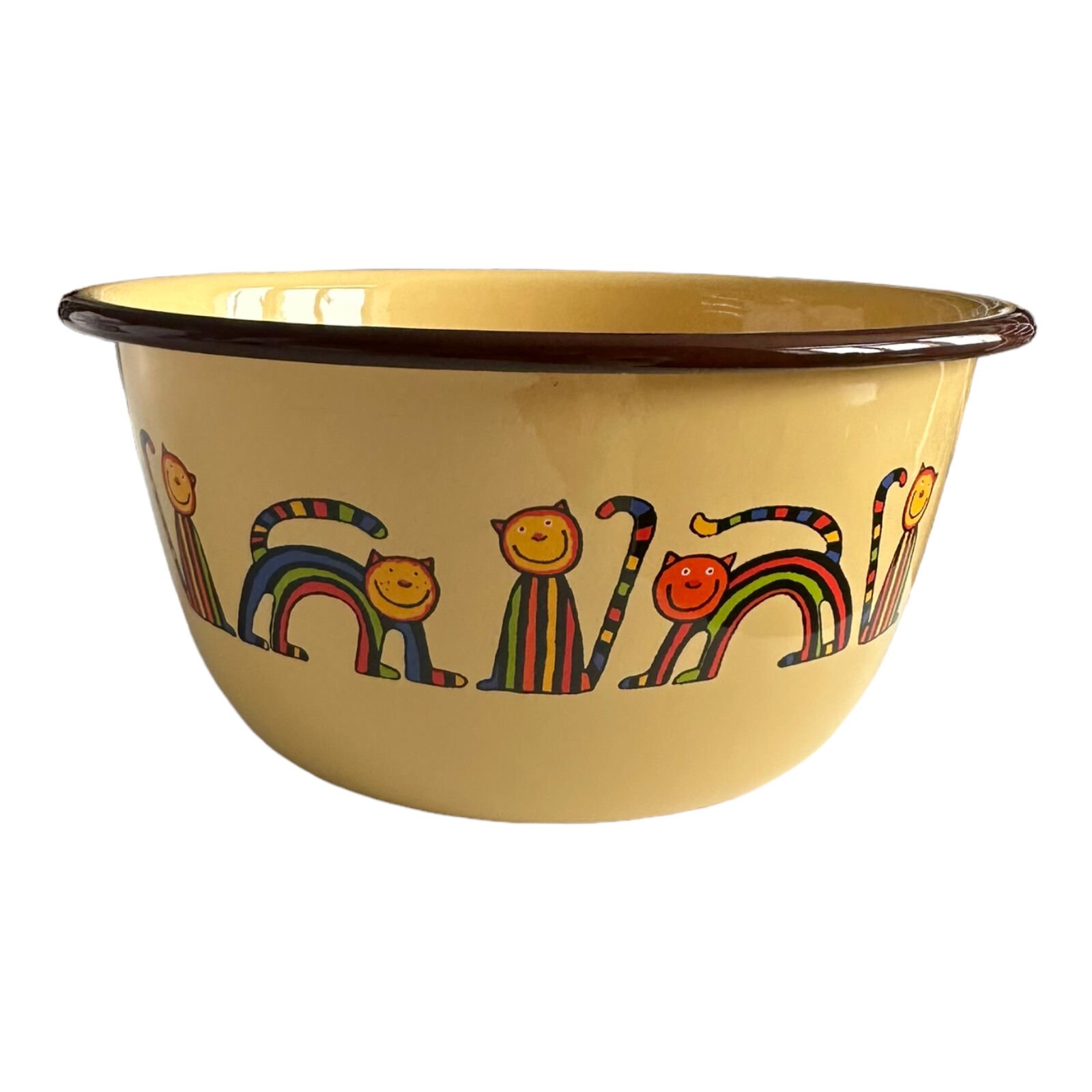 Emaye Büyük Kase-Sarı Kıvrık Kedi