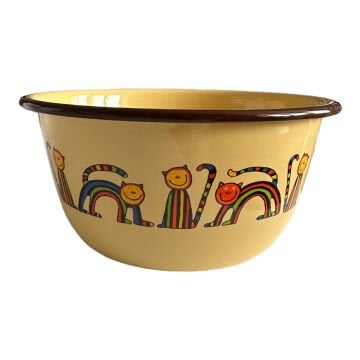 Emaye Büyük Kase-Sarı Kıvrık Kedi