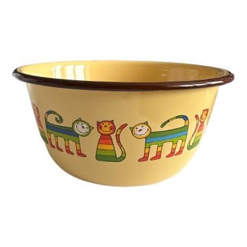 Emaye Büyük Kase-Sarı Enine Çizgili Kedi