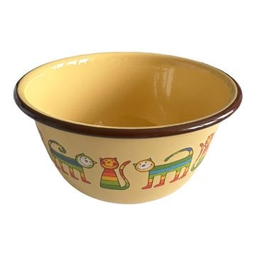 Emaye Büyük Kase-Sarı Enine Çizgili Kedi