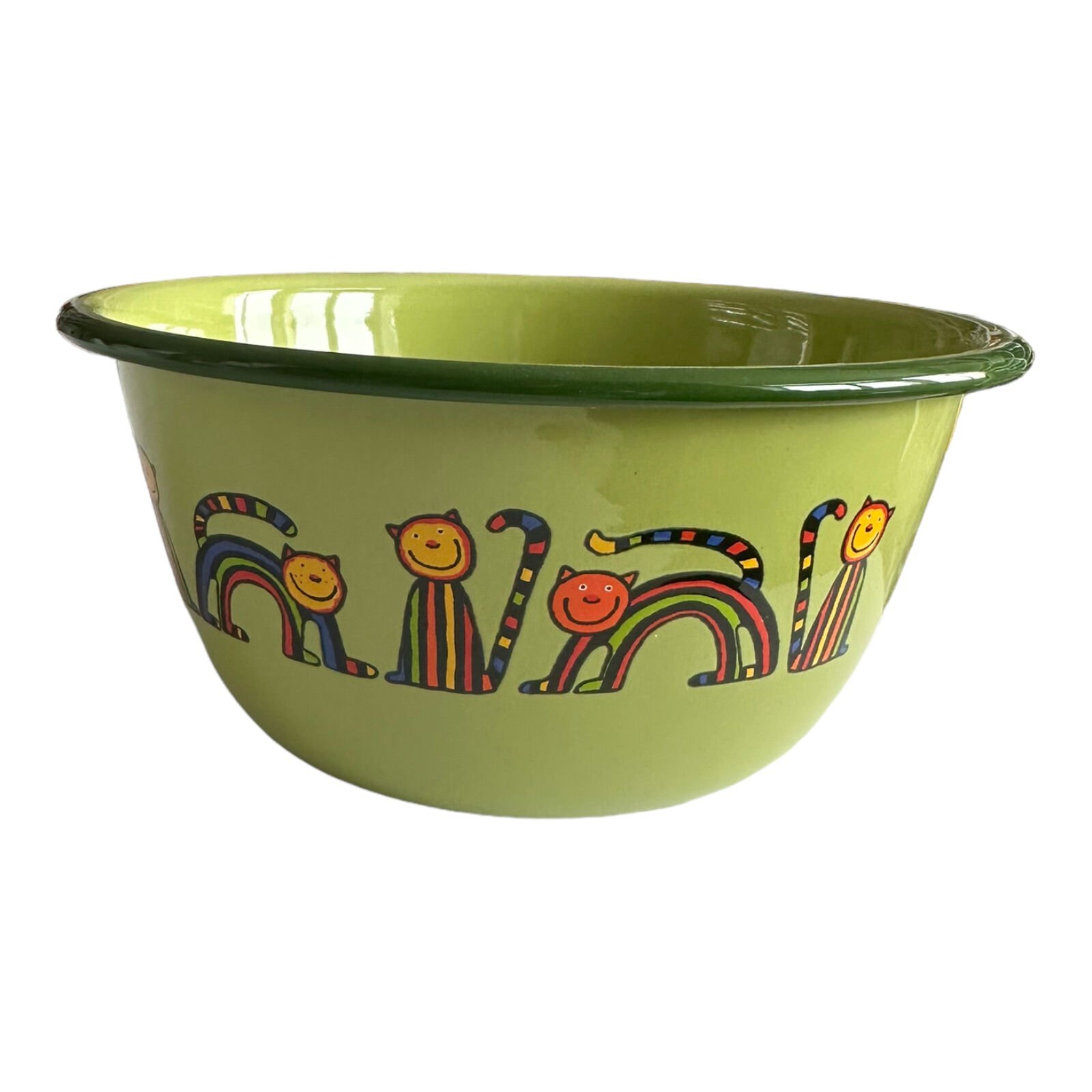 Emaye Büyük Kase-Yeşil Kıvrık Kedi