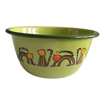 Emaye Büyük Kase-Yeşil Kıvrık Kedi