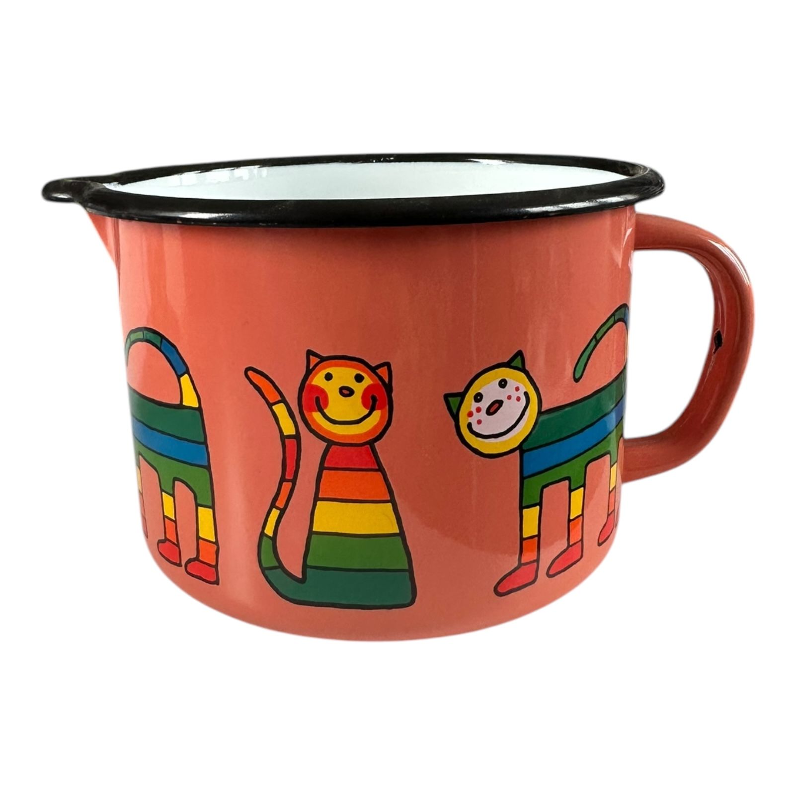 Emaye Orta Maşrapa-Mercan Enine Çizgili Kedi