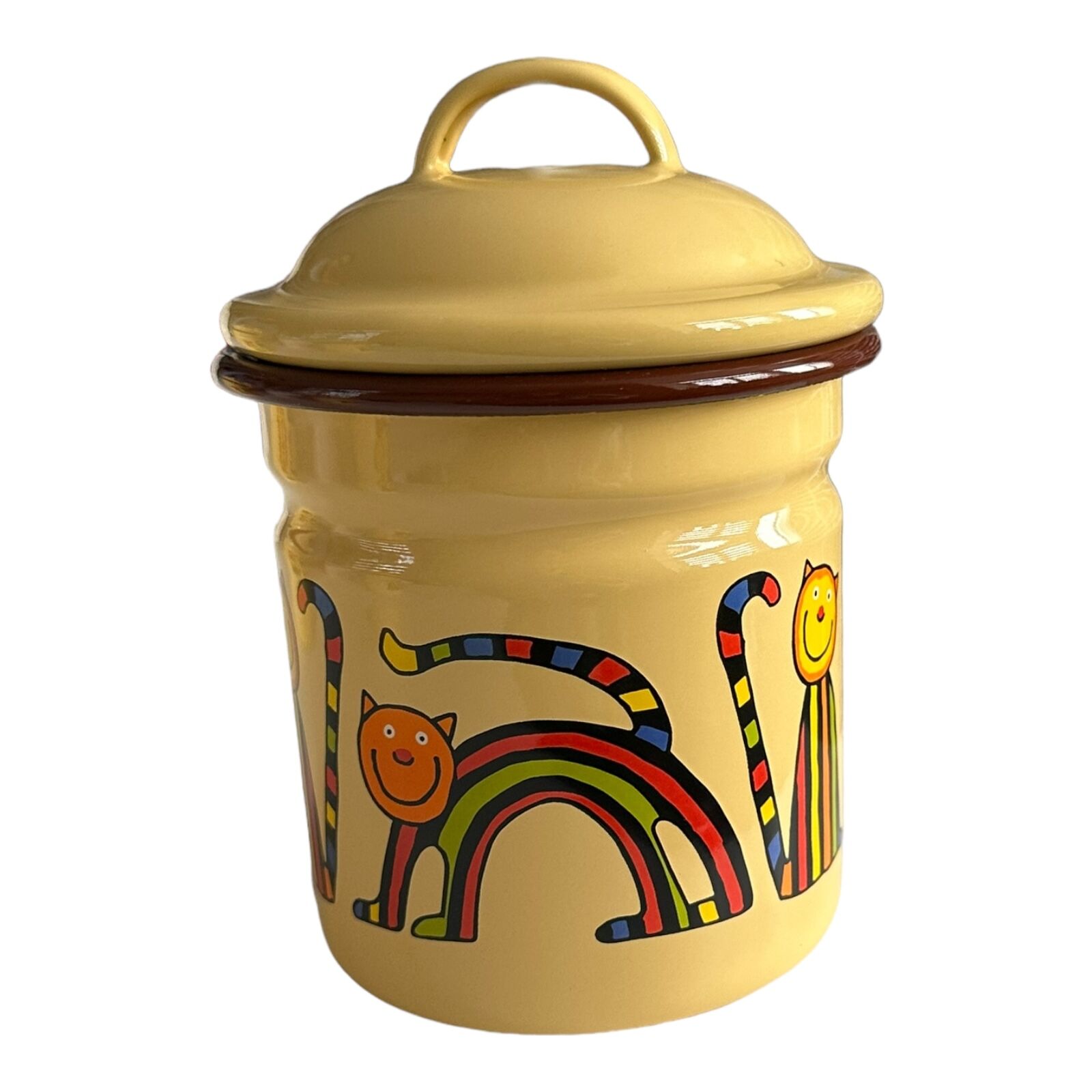 Emaye Yeni Kavanoz-Sarı Kıvrık Kedi