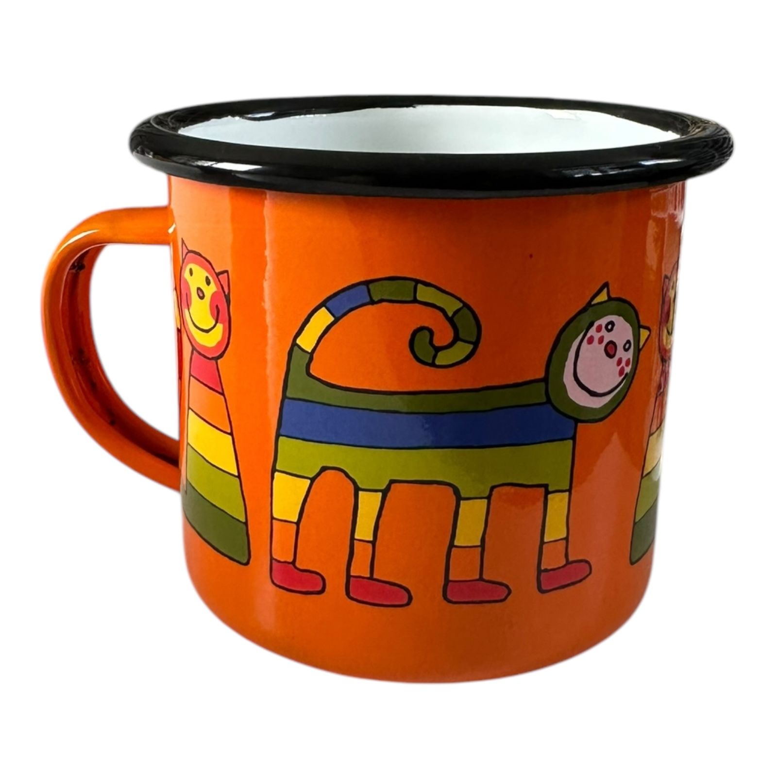 Emaye Büyük Bardak-Turuncu Enine Çizgili Kedi