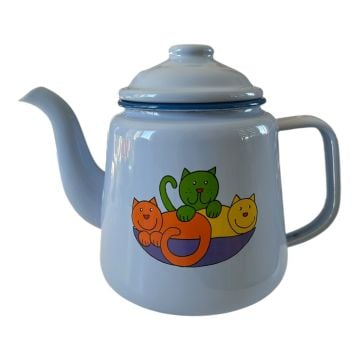 Emaye Konik Çay Demliği-Mavi Üçüz Kedi