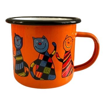 Emaye Büyük Bardak-Turuncu Kareli Kedi