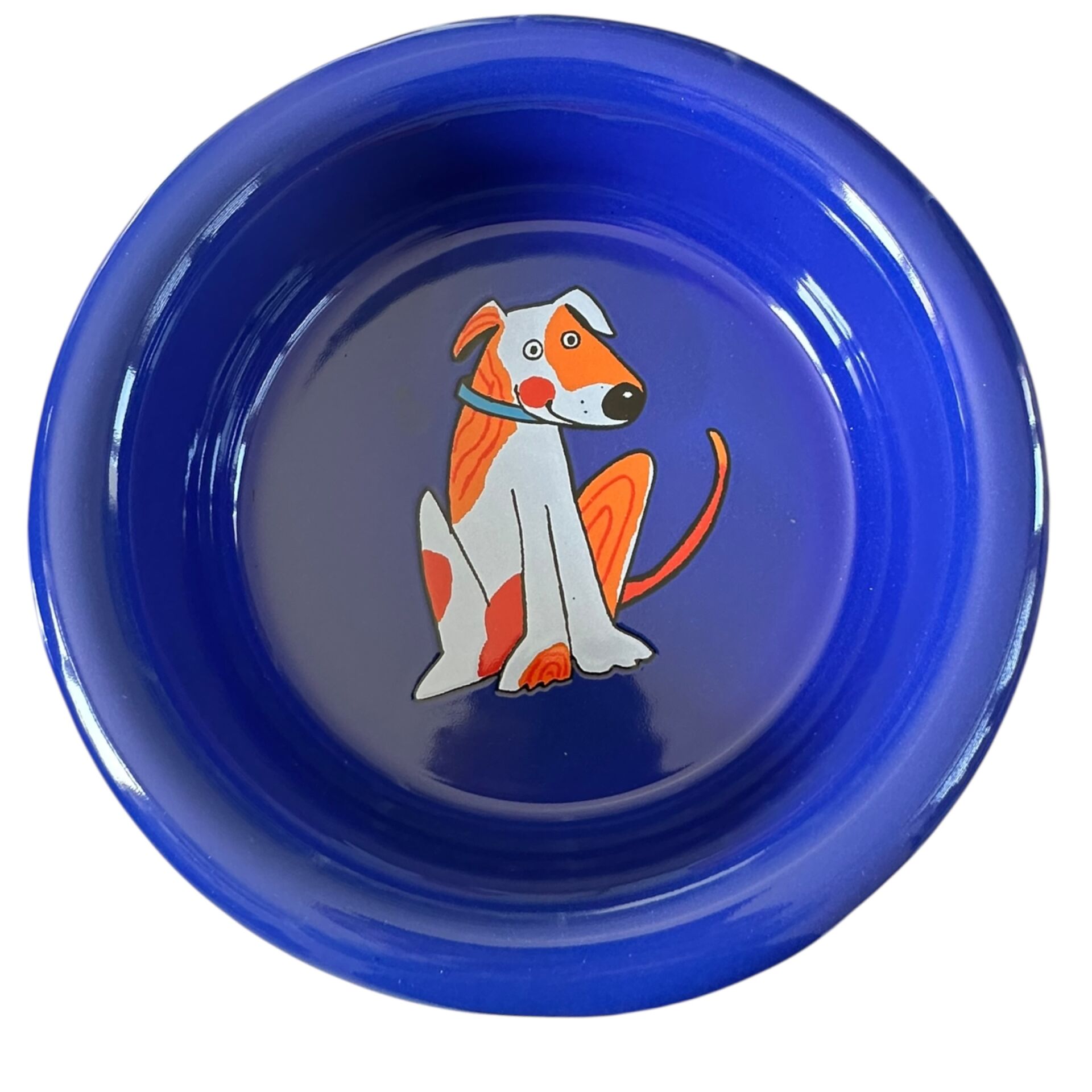 Emaye Büyük Mama Kabı-Lacivert Oturan Turuncu Köpek