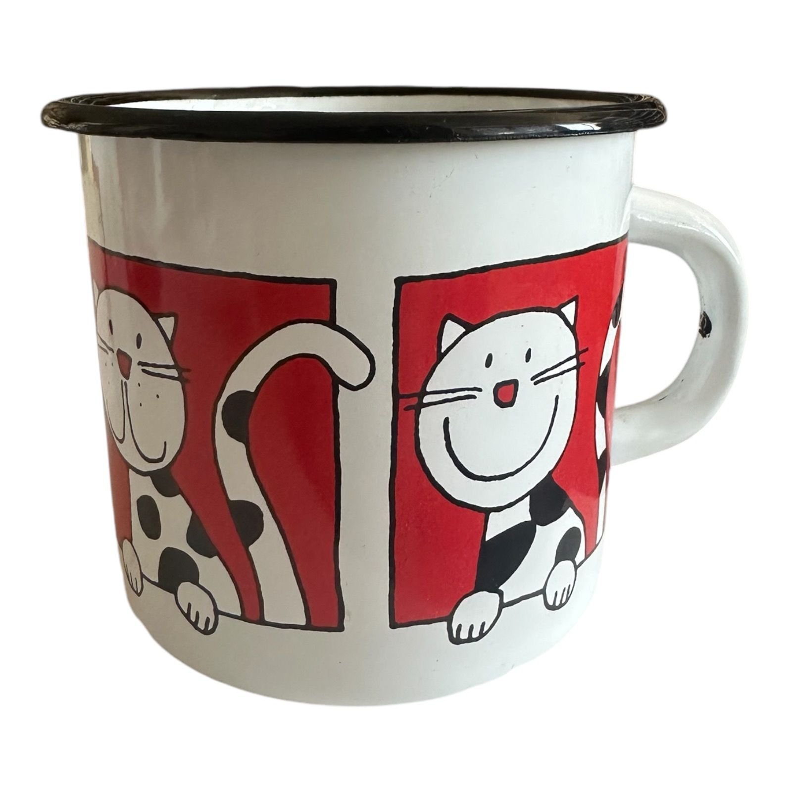 Emaye Büyük Bardak-Beyaz  Kırmızı Pencereden Bakan Kedi