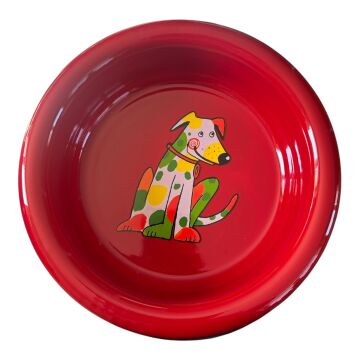 Emaye Büyük Köpek Mama Kabı- Kırmızı Yeşil Benekli Kedi
