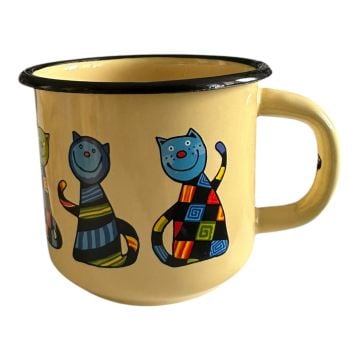 Emaye Konik Kupa- Açık Sarı Kareli Kedi