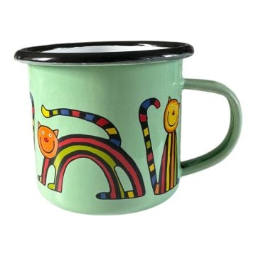 Emaye Büyük Bardak-Su Yeşili Kıvrık Kedi