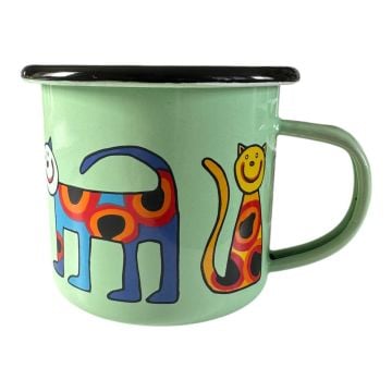 Emaye Büyük Bardak-Su Yeşili Benekli Kedi