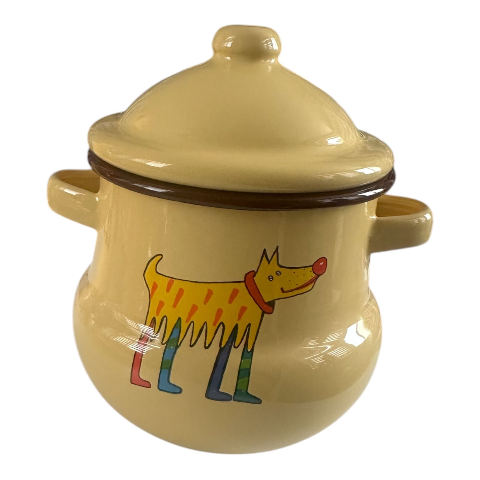 Emaye Kulplu Kavanoz- Sarı Köpek