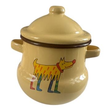 Emaye Kulplu Kavanoz- Sarı Köpek