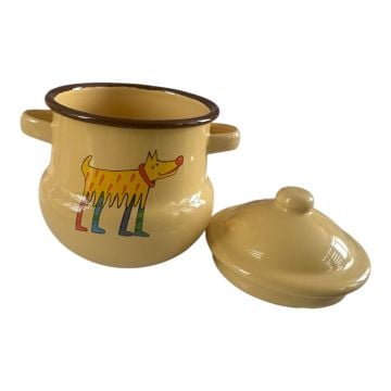 Emaye Kulplu Kavanoz- Sarı Köpek