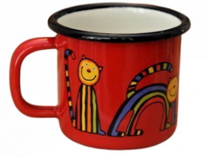 Emaye Büyük Bardak Kırmızı-Kıvrık Kedi