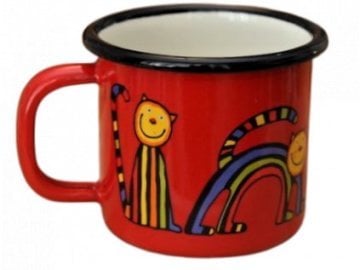 Emaye Büyük Kupa-Kırmızı Kıvrık Kedi