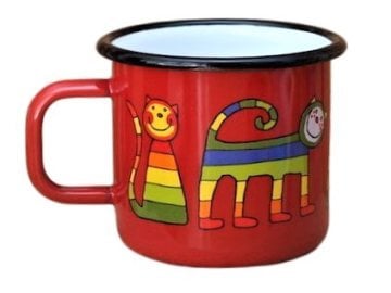 Emaye Kupa-Kırmızı Enine Çizgili Kedi