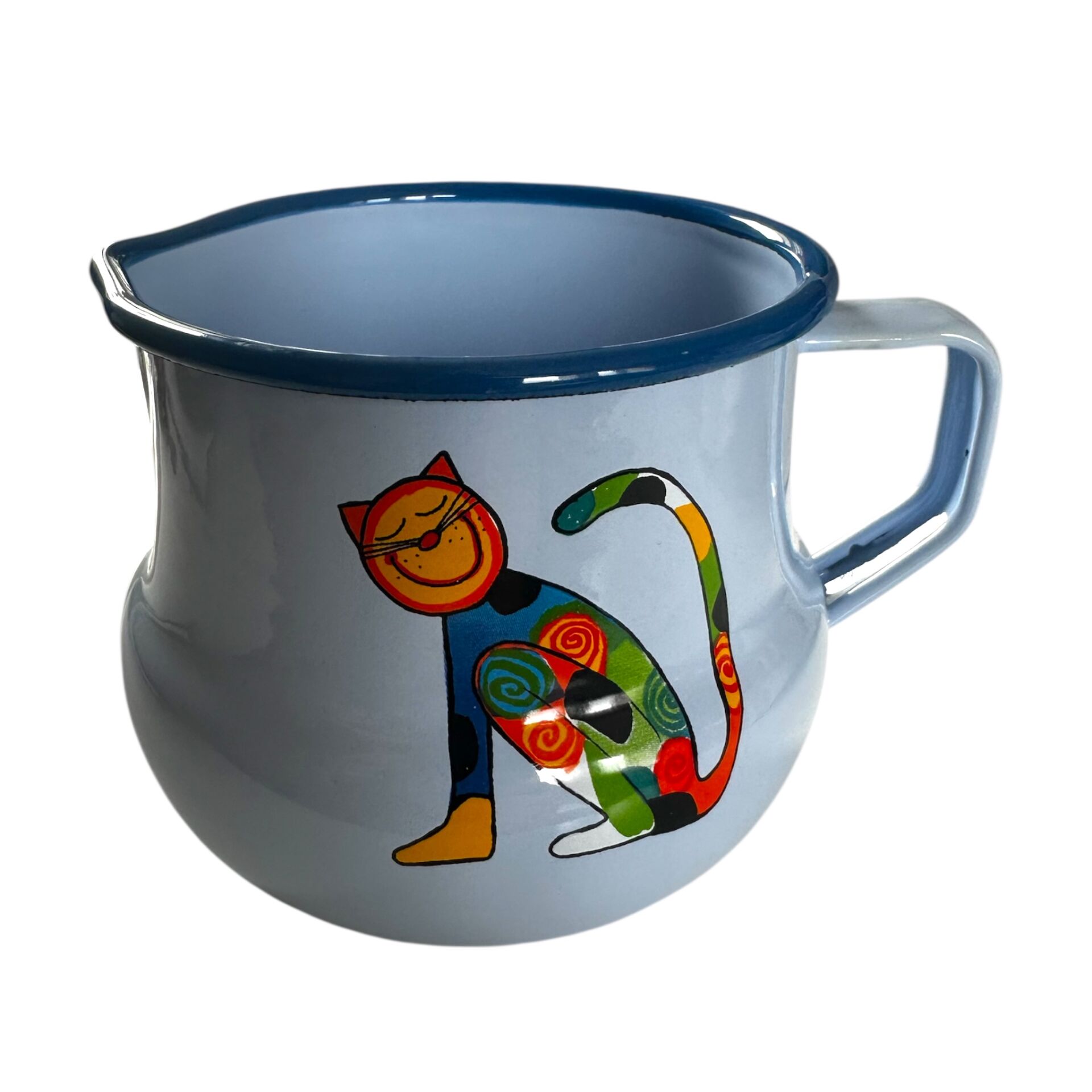 Emaye Küçük Sütlük-Mavi Oturan Kedi