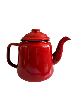 Emaye Konik Çay Demliği-Kırmızı Üçüz Kediler