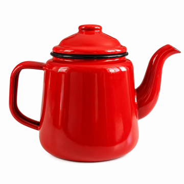 Emaye Konik Çay Demliği-Kırmızı Minik Benekli Kedi