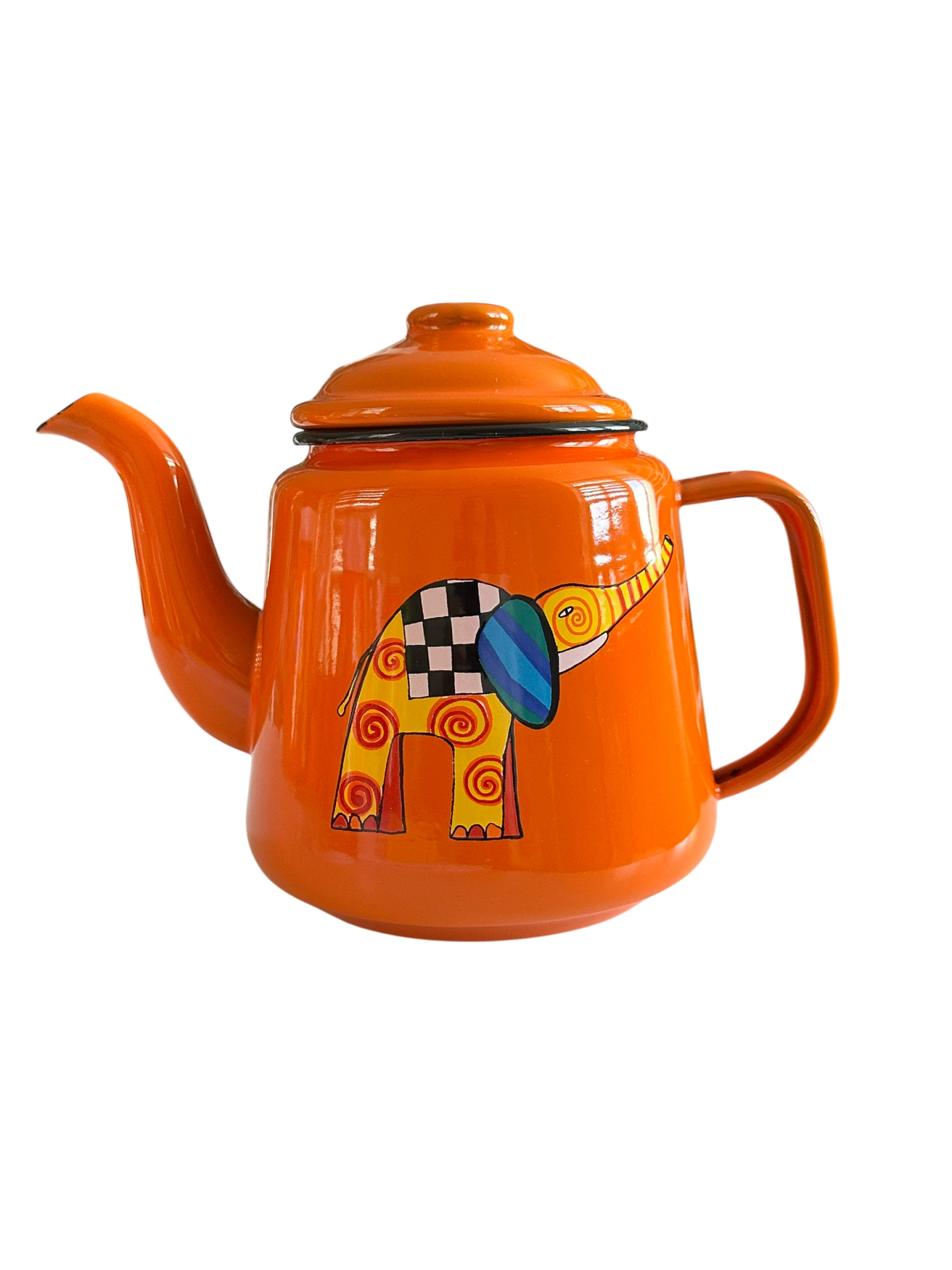 Emaye Konik Çay Demliği-Turuncu Fil