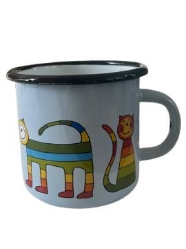 Emaye Büyük Bardak-Buz Mavi Enine Çizgili Kedi