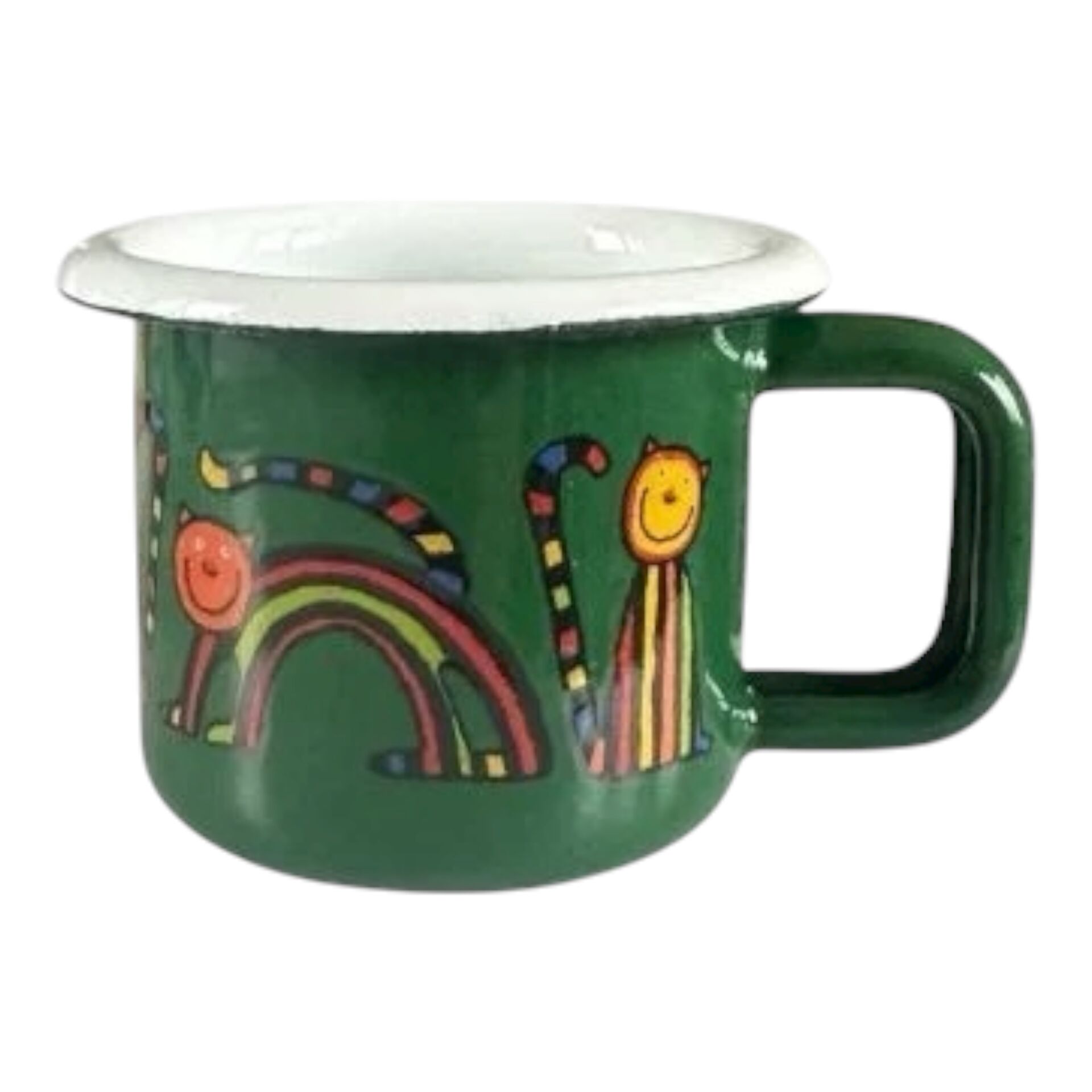 Emaye Minik Bardak-Yeşil Kıvrık Kedi