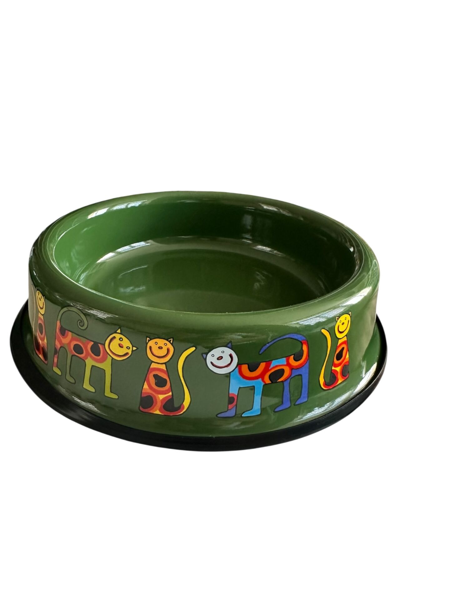 Emaye Kedi Mama Kabı -Yeşil Benekli Kedi