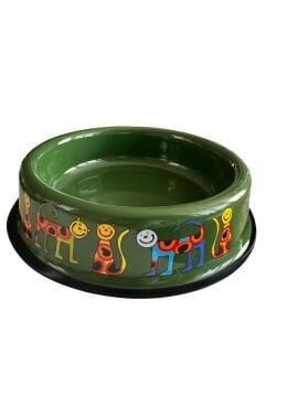 Emaye Kedi Mama Kabı -Yeşil Benekli Kedi